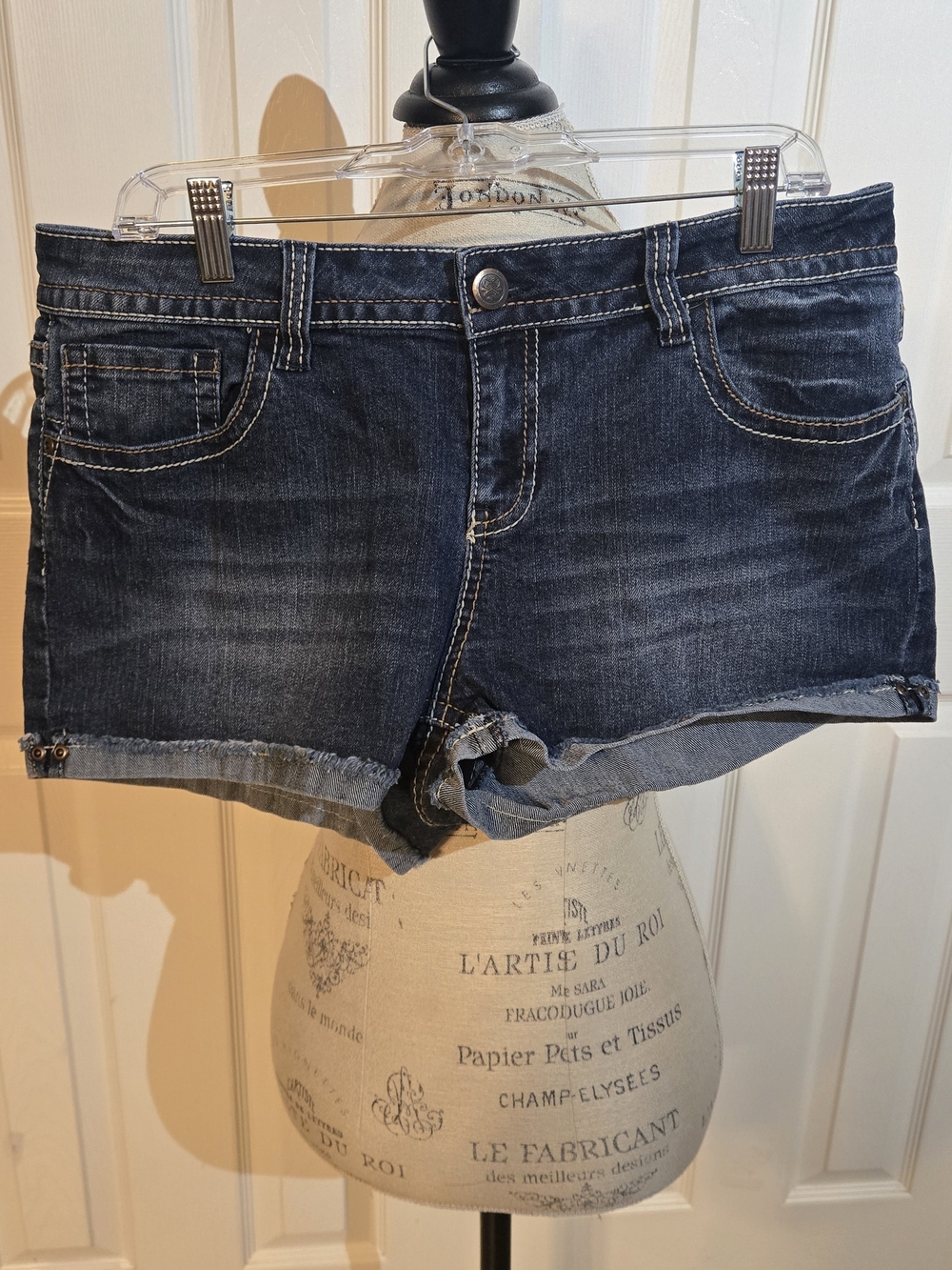 No Boundaries Dark Blue Frayed Hem Denim Shorts